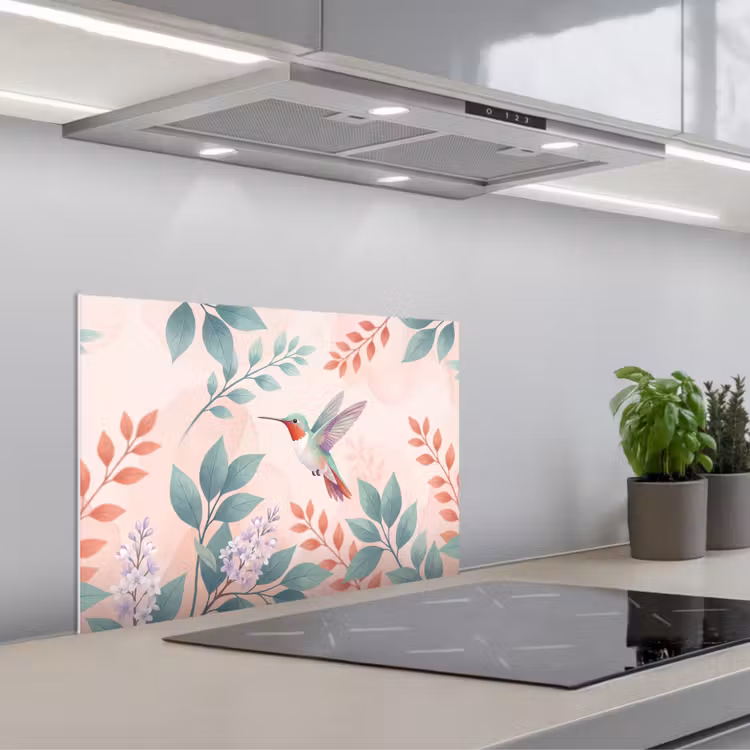 Spatscherm keuken - Kolibrie - Vliegen - Natuur - Illustratie - Kleurrijk — 5