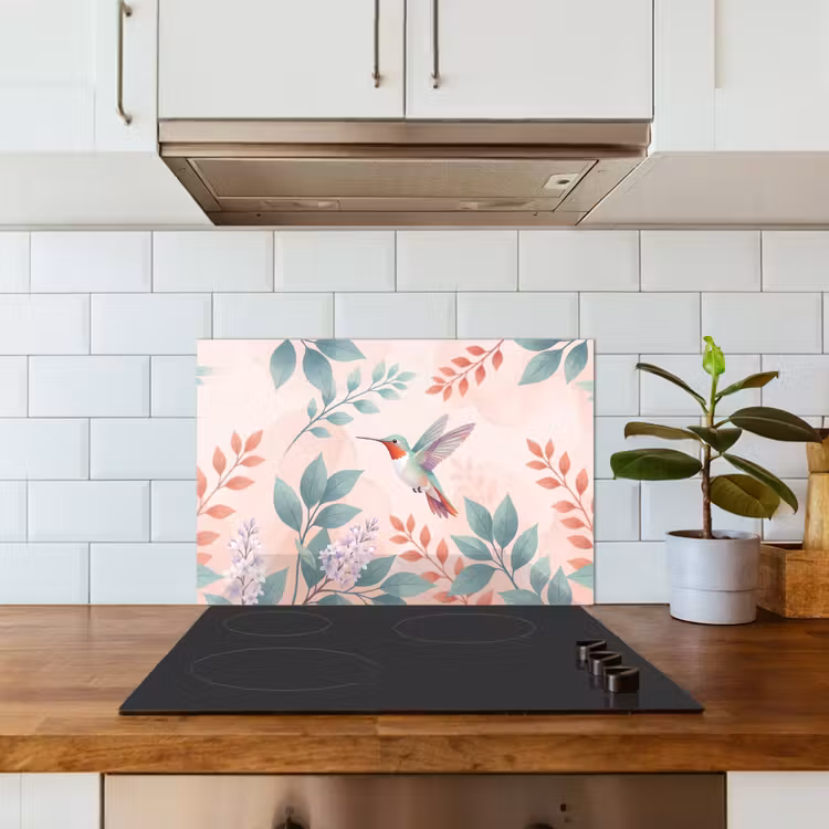 Spatscherm keuken - Kolibrie - Vliegen - Natuur - Illustratie - Kleurrijk — 6