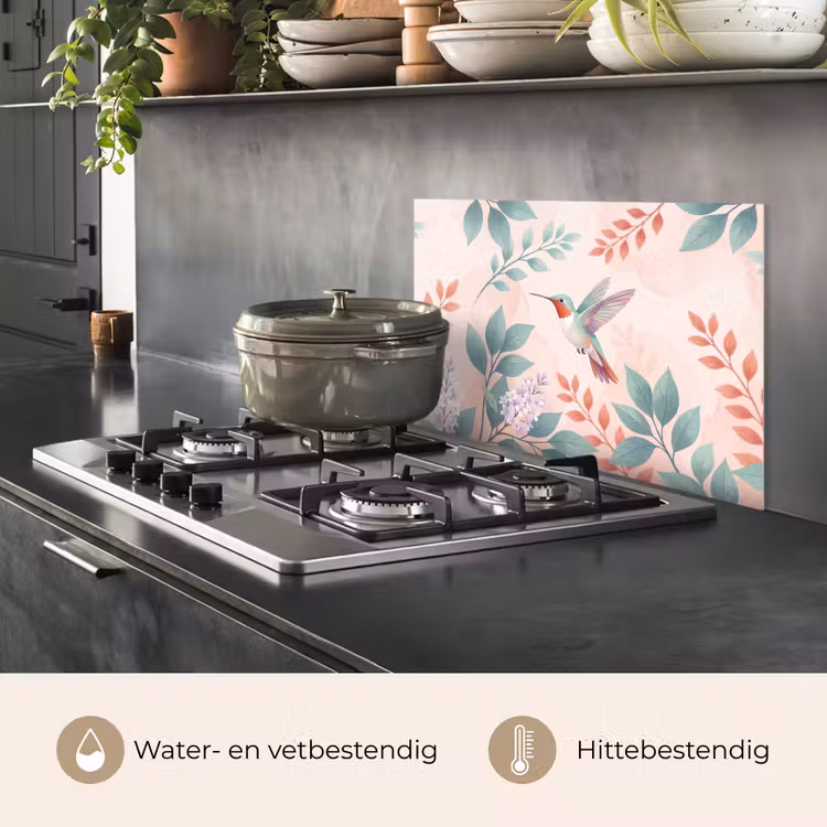 Spatscherm keuken - Kolibrie - Vliegen - Natuur - Illustratie - Kleurrijk — 7