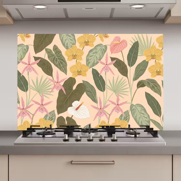 Spatscherm keuken - Patroon - Bloemen - Kleurrijk — 1