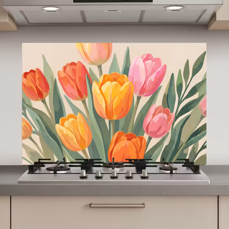 Spatscherm keuken - Tulpen - Abstract - Kleurrijk — 1