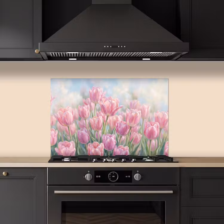 Spatscherm keuken - Tulpen - Veld - Lente - Roze — 2