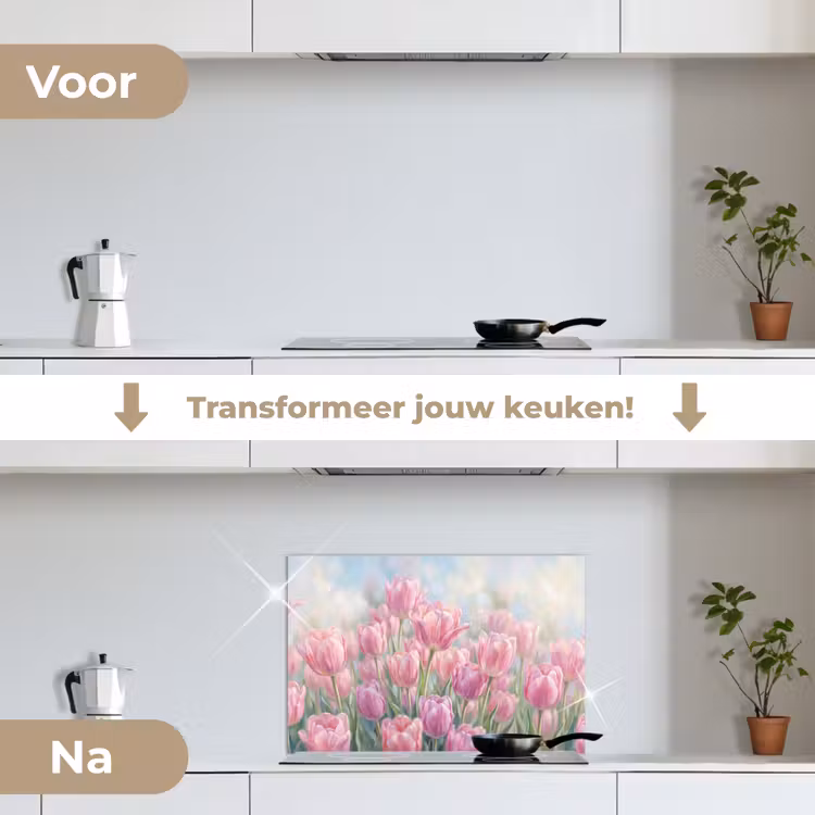 Spatscherm keuken - Tulpen - Veld - Lente - Roze — 3