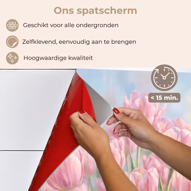 Spatscherm keuken - Tulpen - Veld - Lente - Roze — 4