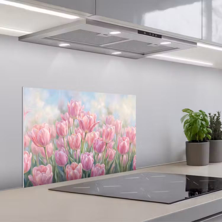 Spatscherm keuken - Tulpen - Veld - Lente - Roze — 5