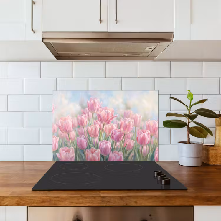 Spatscherm keuken - Tulpen - Veld - Lente - Roze — 6