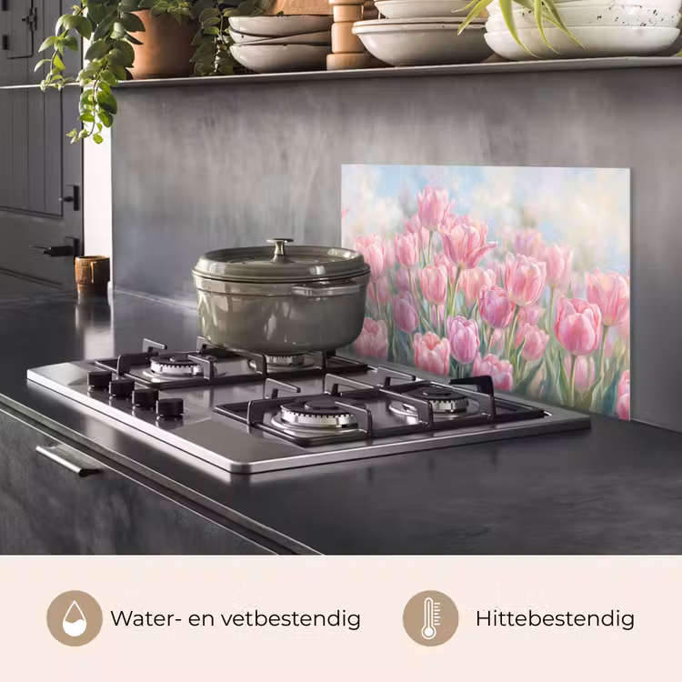 Spatscherm keuken - Tulpen - Veld - Lente - Roze — 7
