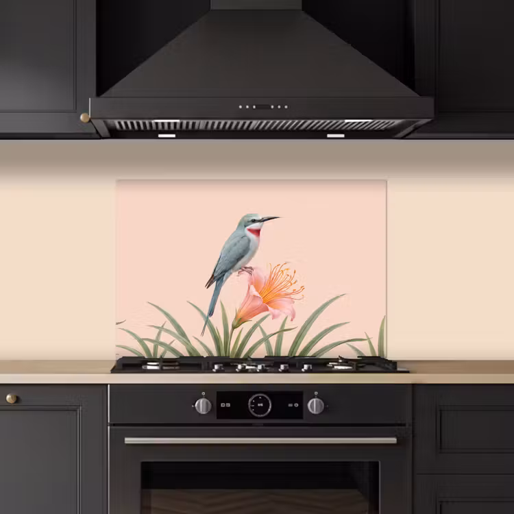 Spatscherm keuken - Vogel - Bloem - Natuur - Roze — 2