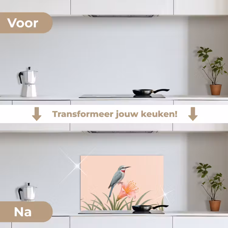 Spatscherm keuken - Vogel - Bloem - Natuur - Roze — 3