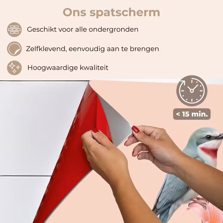 Spatscherm keuken - Vogel - Bloem - Natuur - Roze — 4