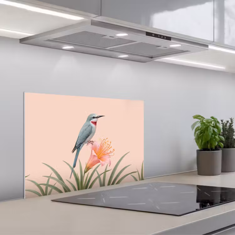 Spatscherm keuken - Vogel - Bloem - Natuur - Roze — 5