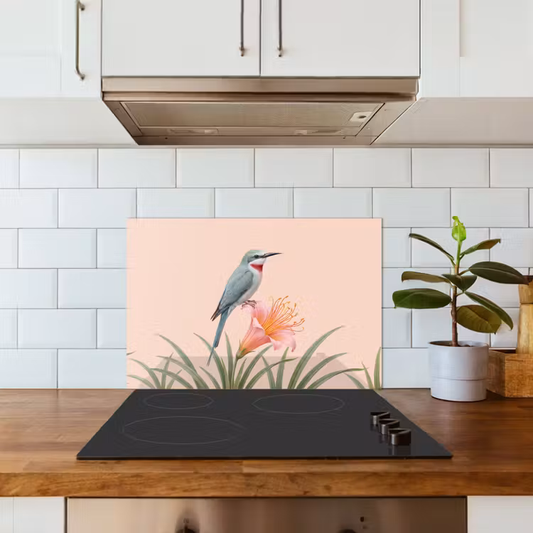 Spatscherm keuken - Vogel - Bloem - Natuur - Roze — 6