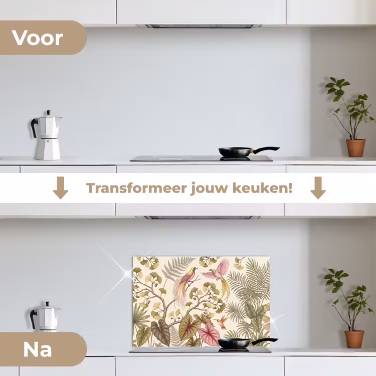 Spatscherm keuken - Vogels - Tropisch - Botanisch - Roze — 3
