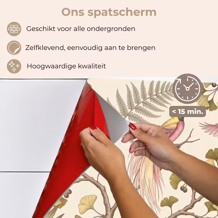 Spatscherm keuken - Vogels - Tropisch - Botanisch - Roze — 4