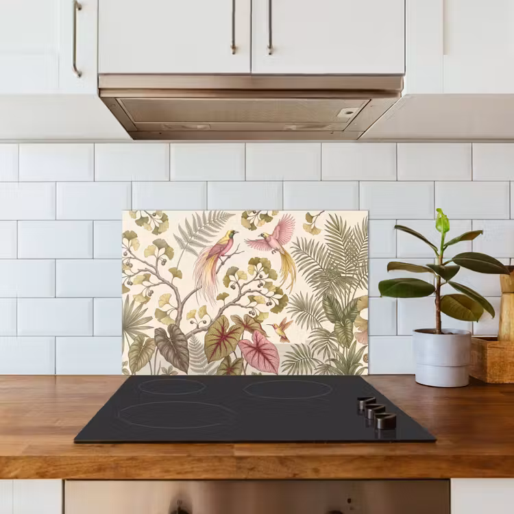 Spatscherm keuken - Vogels - Tropisch - Botanisch - Roze — 6