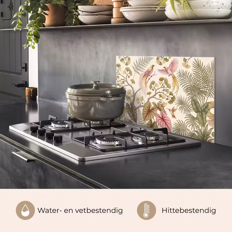 Spatscherm keuken - Vogels - Tropisch - Botanisch - Roze — 7