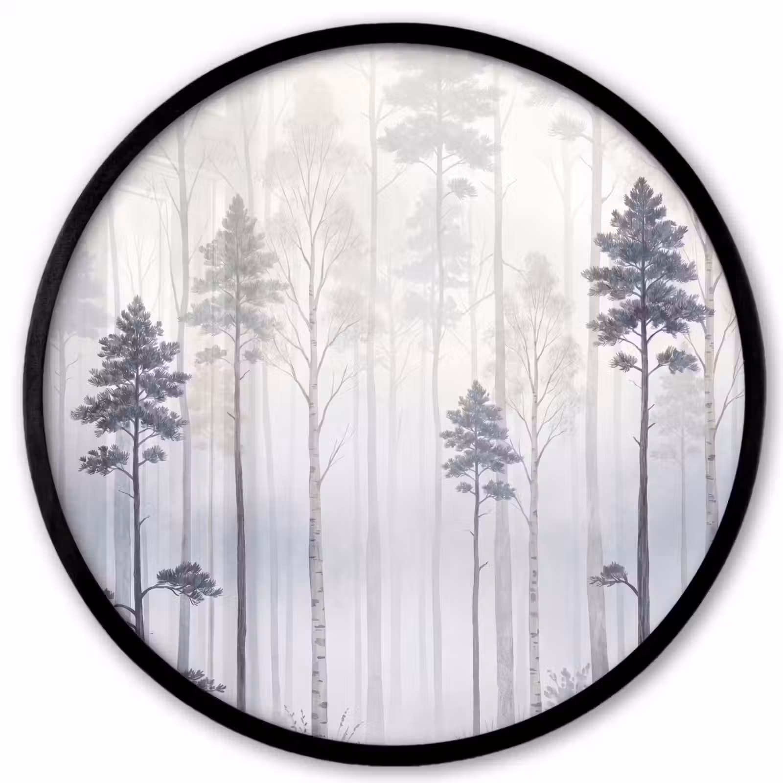 Ronde fotolijst - Bos - Bomen - Mist - Natuur - Illustratie - Grijs — 1