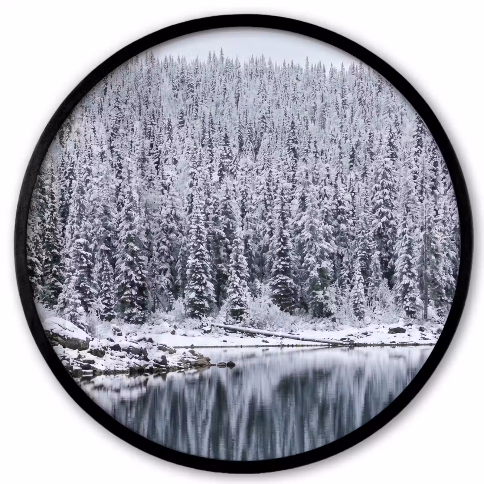 Ronde fotolijst - Bos - Reflectie - Meer - Winter - Serene — 1