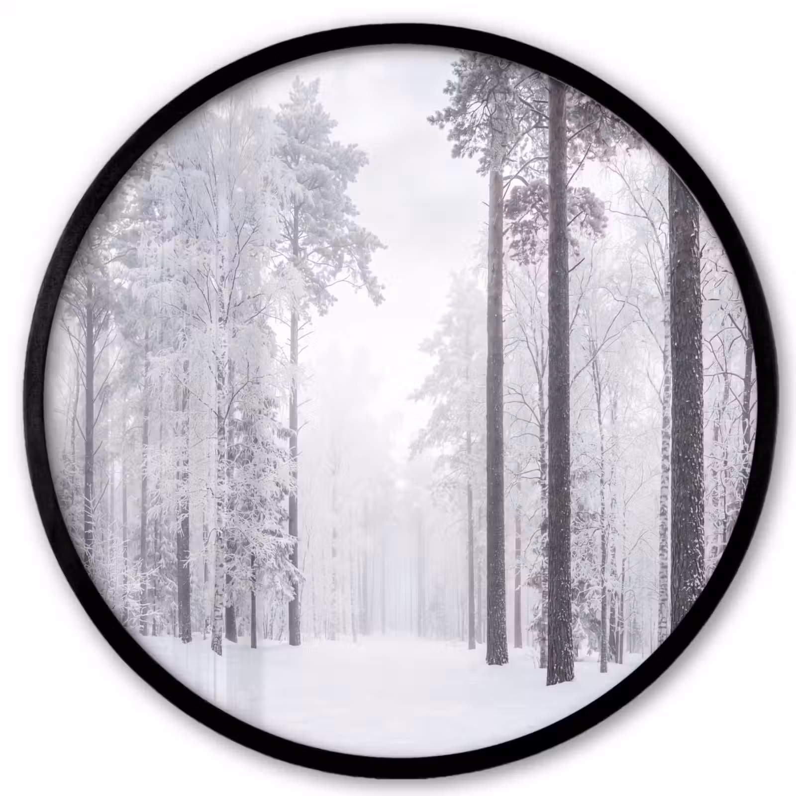 Ronde fotolijst - Bos - Sneeuw - Pad - Winter - Stilte — 1