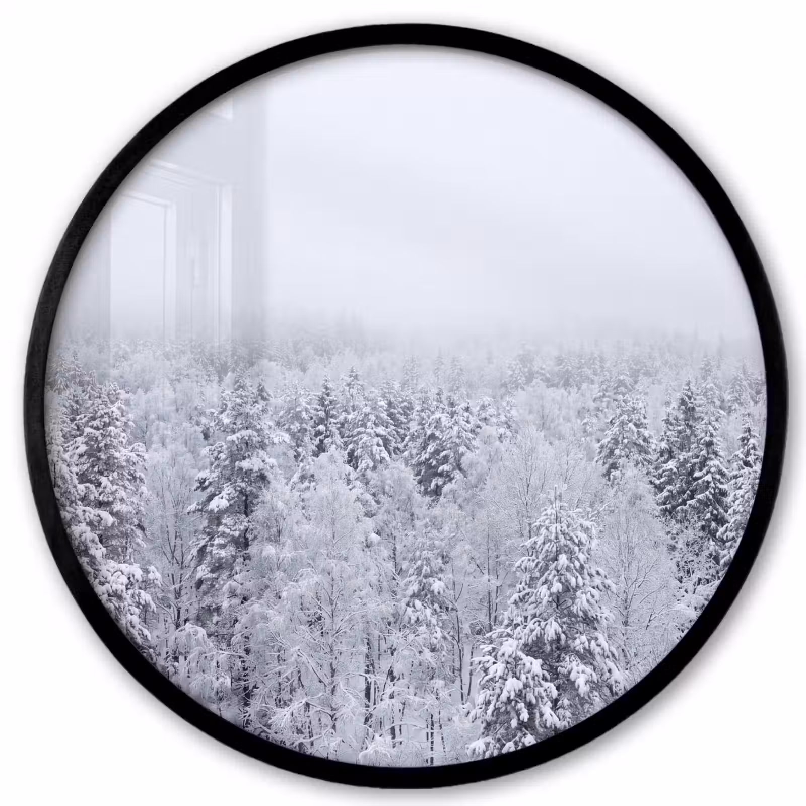 Ronde fotolijst - Bos - Sneeuw - Winter - Natuur - Wit — 1