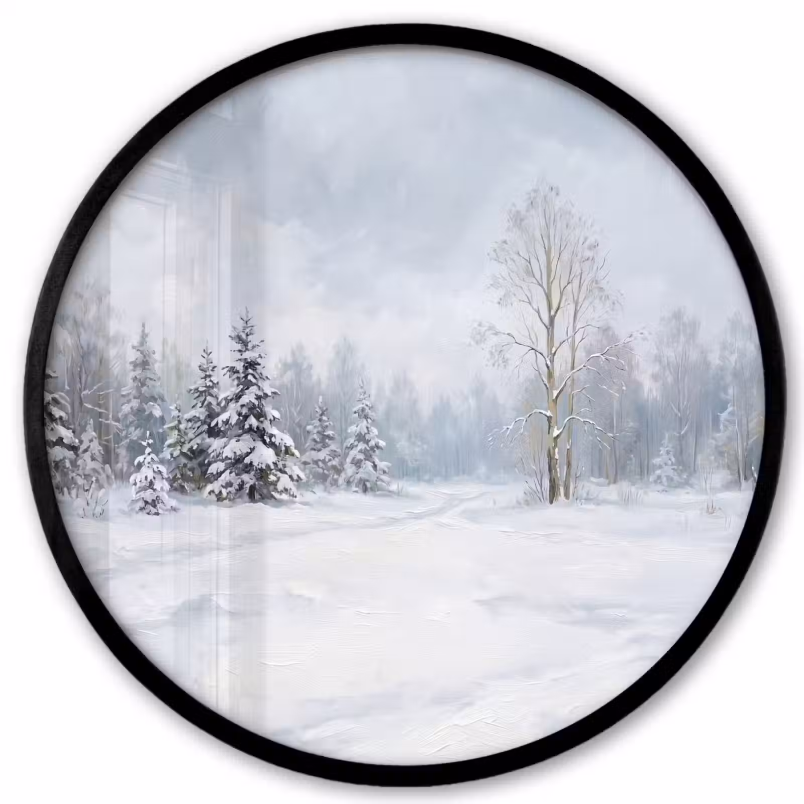Ronde fotolijst - Bospad - Dennen - Sneeuw - Winter - Rustgevend — 1