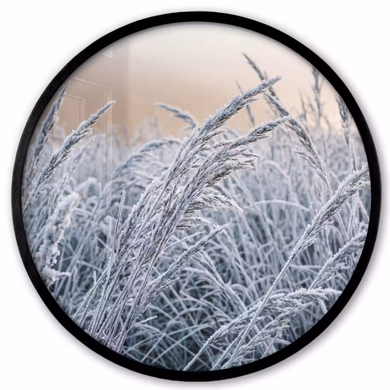 Ronde fotolijst - Rijp - Gras - Kristallen - Winter - Minimalistisch — 1