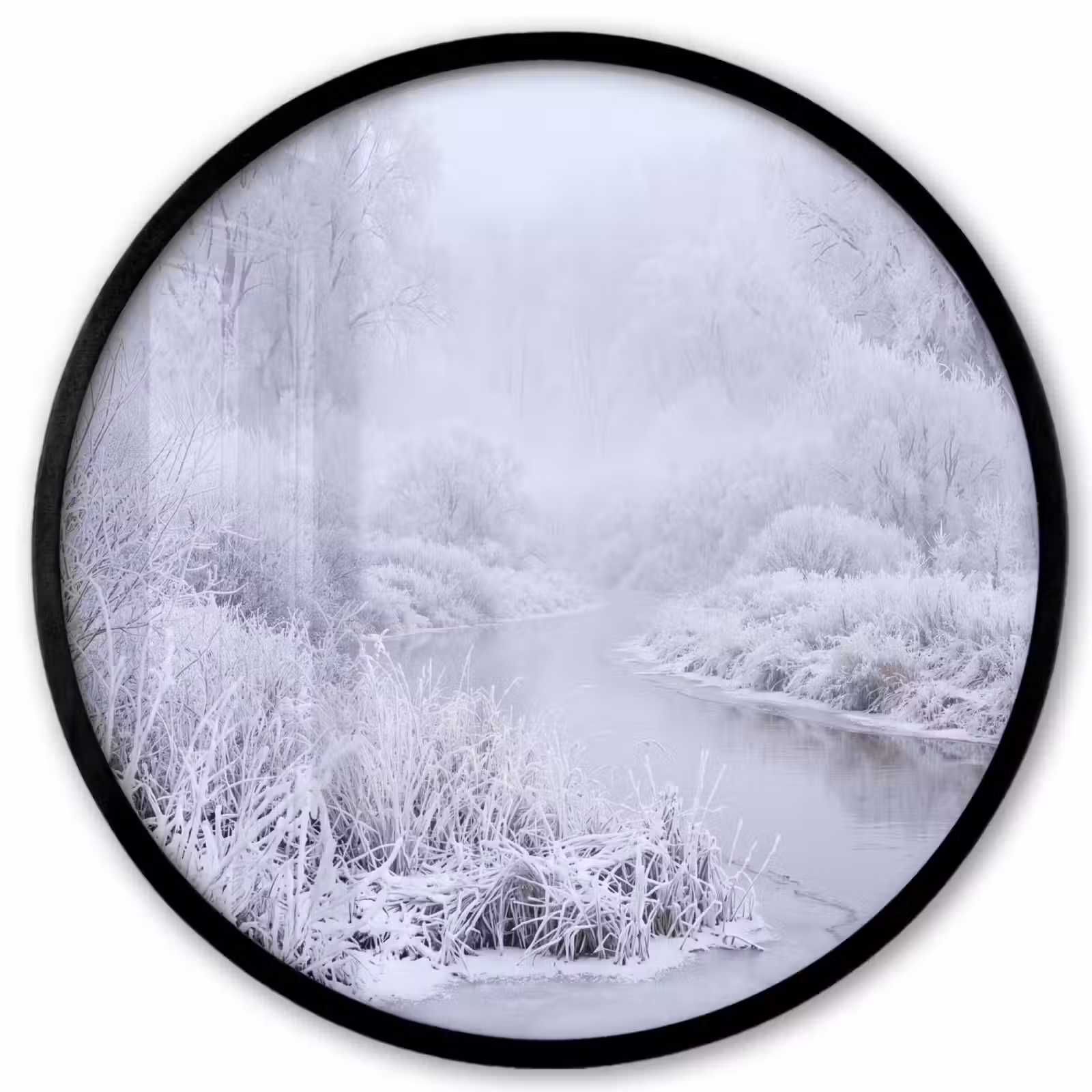 Ronde fotolijst - Rivier - Sneeuw - Bos - Winter - Schilderachtig — 1