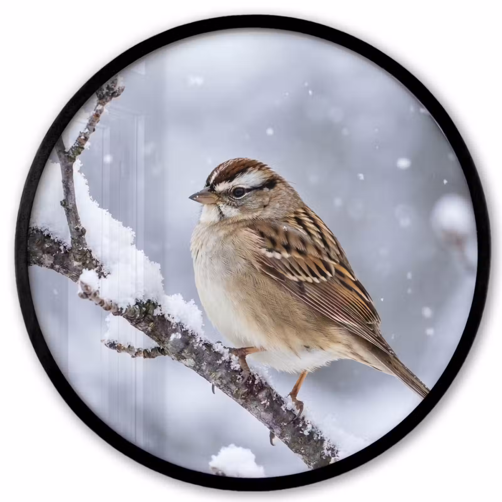 Ronde fotolijst - Vogel - Tak - Sneeuw - Winter — 1