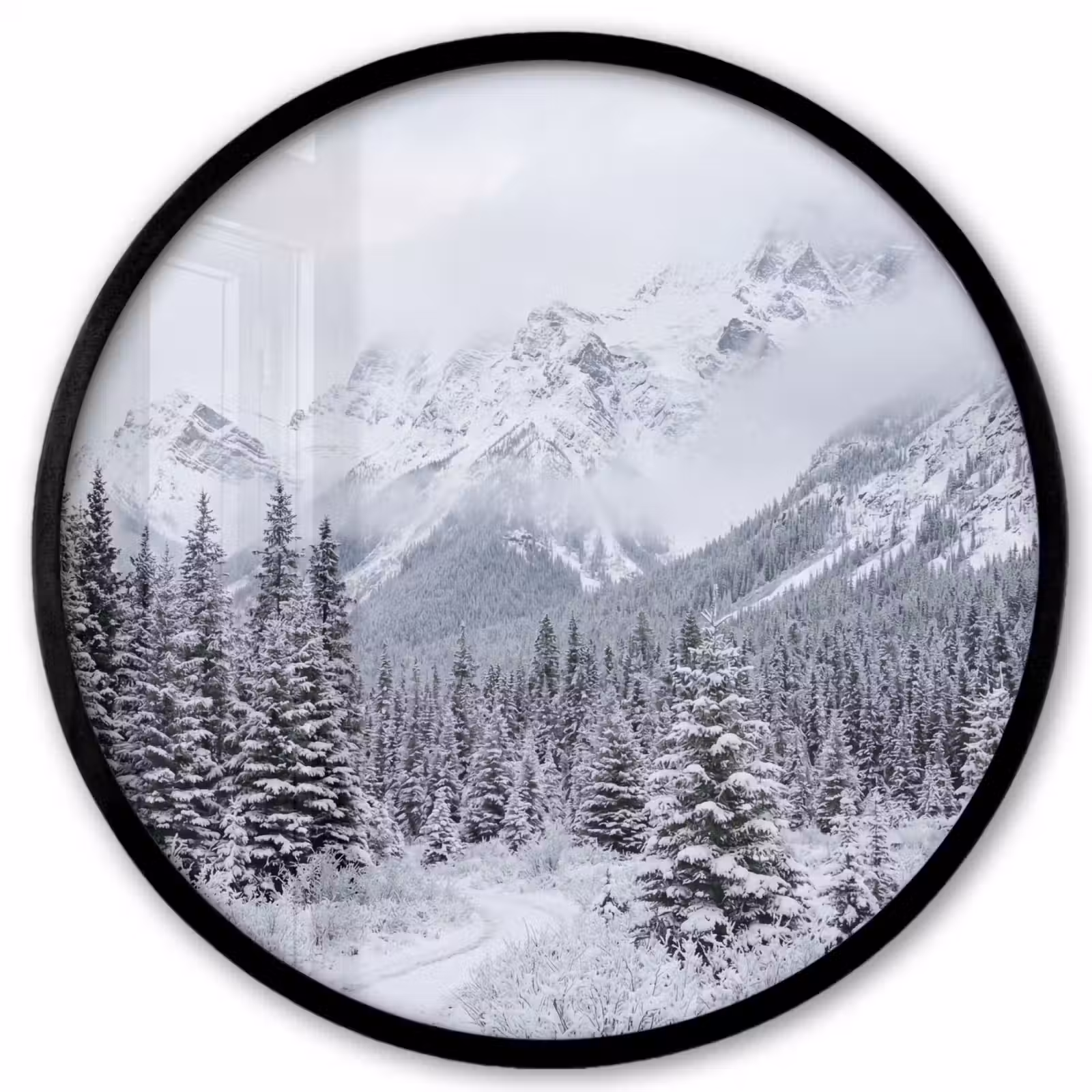 Ronde fotolijst - Weg - Bergen - Sneeuw - Naaldbos - Avontuurlijk — 1
