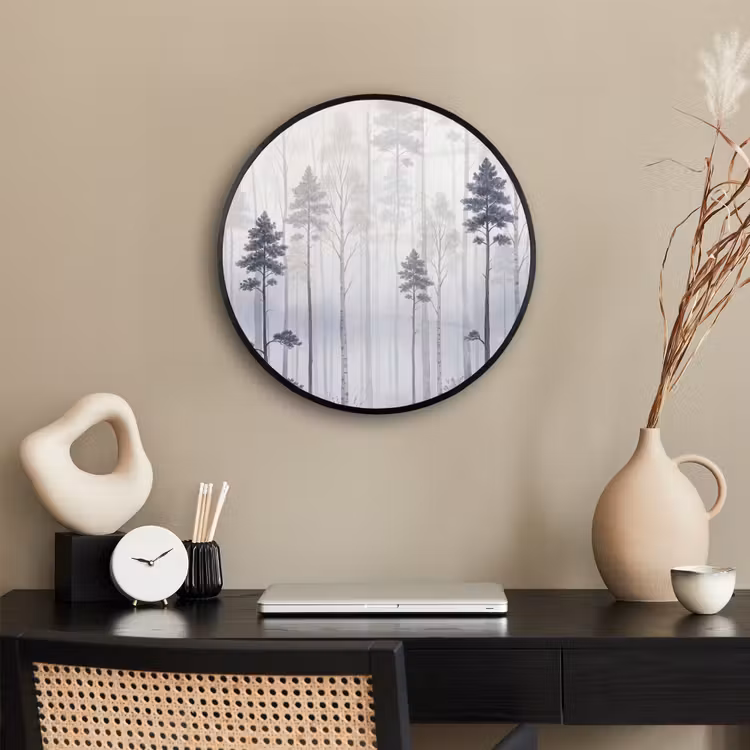 Ronde fotolijst - Bos - Bomen - Mist - Natuur - Illustratie - Grijs — 3