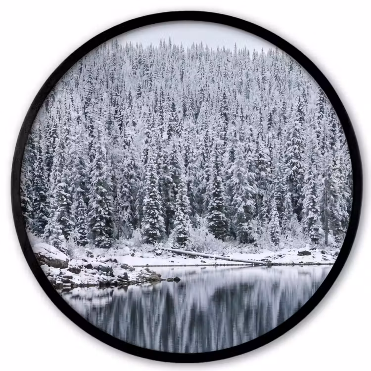 Ronde fotolijst - Bos - Reflectie - Meer - Winter - Serene — 1