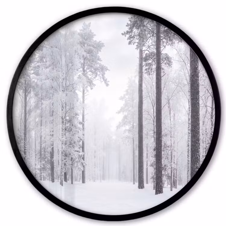 Ronde fotolijst - Bos - Sneeuw - Pad - Winter - Stilte — 1