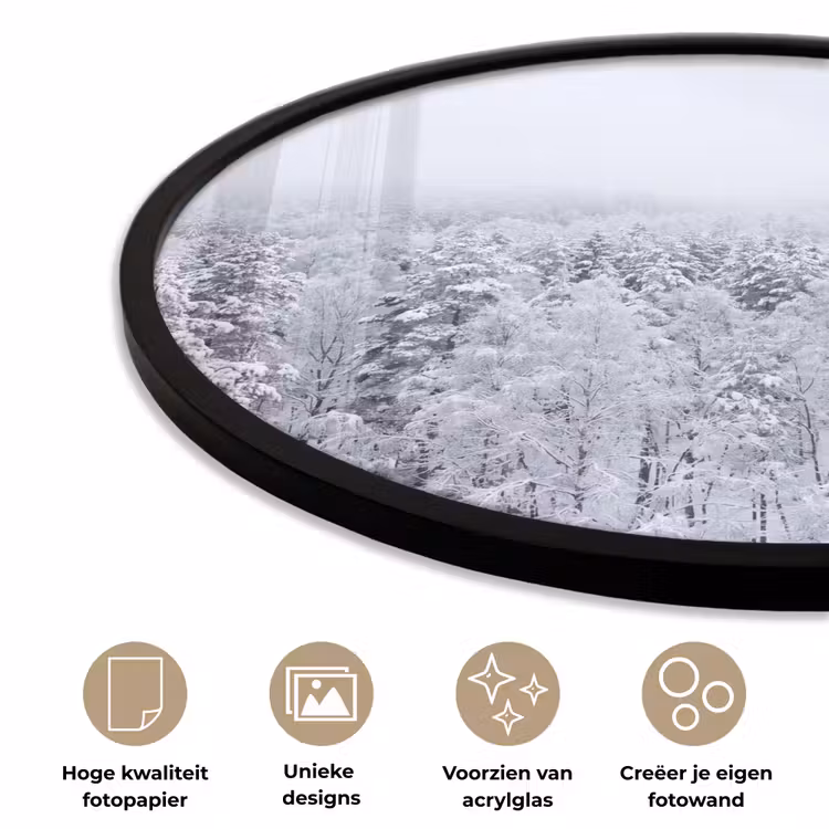 Ronde fotolijst - Bos - Sneeuw - Winter - Natuur - Wit — 2