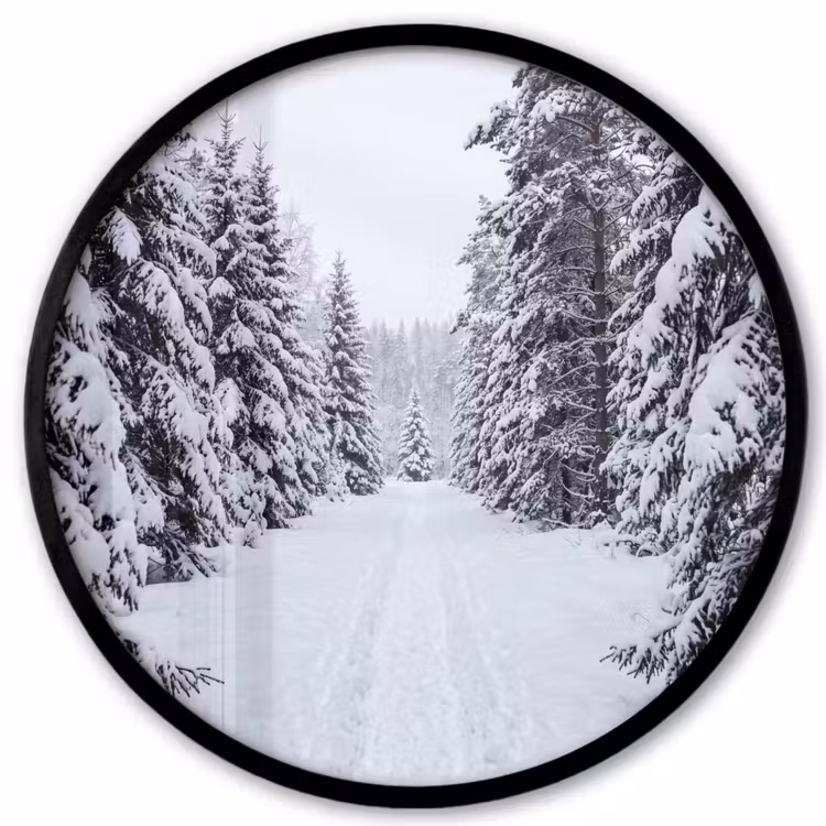 Ronde fotolijst - Bos - Winter - Sneeuw - Pad - Natuur — 1