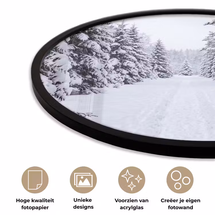 Ronde fotolijst - Bos - Winter - Sneeuw - Pad - Natuur — 2