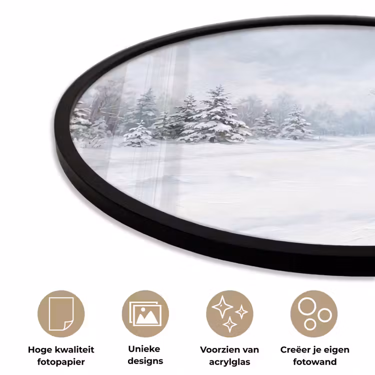 Ronde fotolijst - Bospad - Dennen - Sneeuw - Winter - Rustgevend — 2
