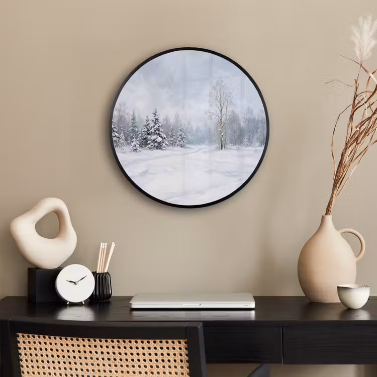 Ronde fotolijst - Bospad - Dennen - Sneeuw - Winter - Rustgevend — 3