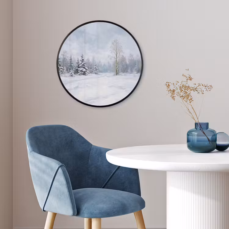 Ronde fotolijst - Bospad - Dennen - Sneeuw - Winter - Rustgevend — 4
