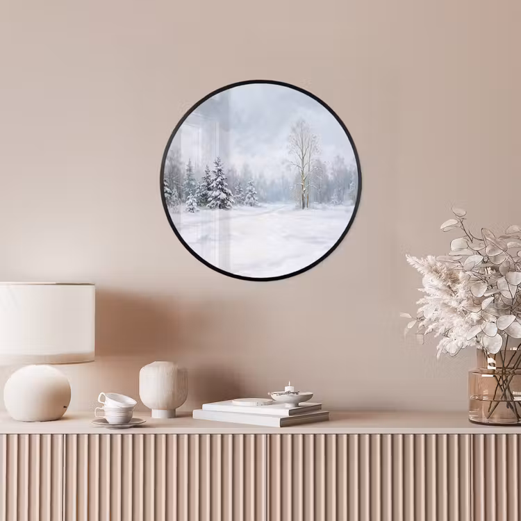 Ronde fotolijst - Bospad - Dennen - Sneeuw - Winter - Rustgevend — 5