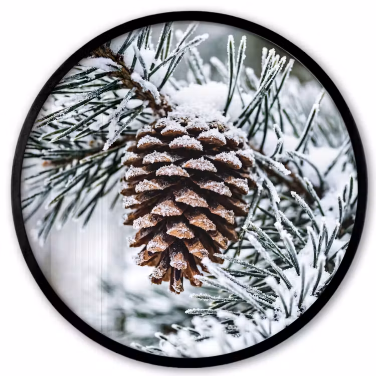 Ronde fotolijst - Dennenappel - Tak - Sneeuw - Winter - Sfeervol — 1
