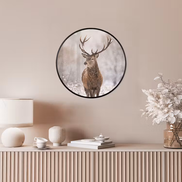 Ronde fotolijst - Edelhert - Bos - Sneeuw - Winter - Majestueus — 5