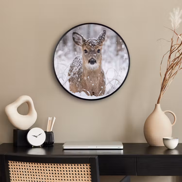 Ronde fotolijst - Hert - Sneeuw - Bos - Dieren - Vertederend — 3