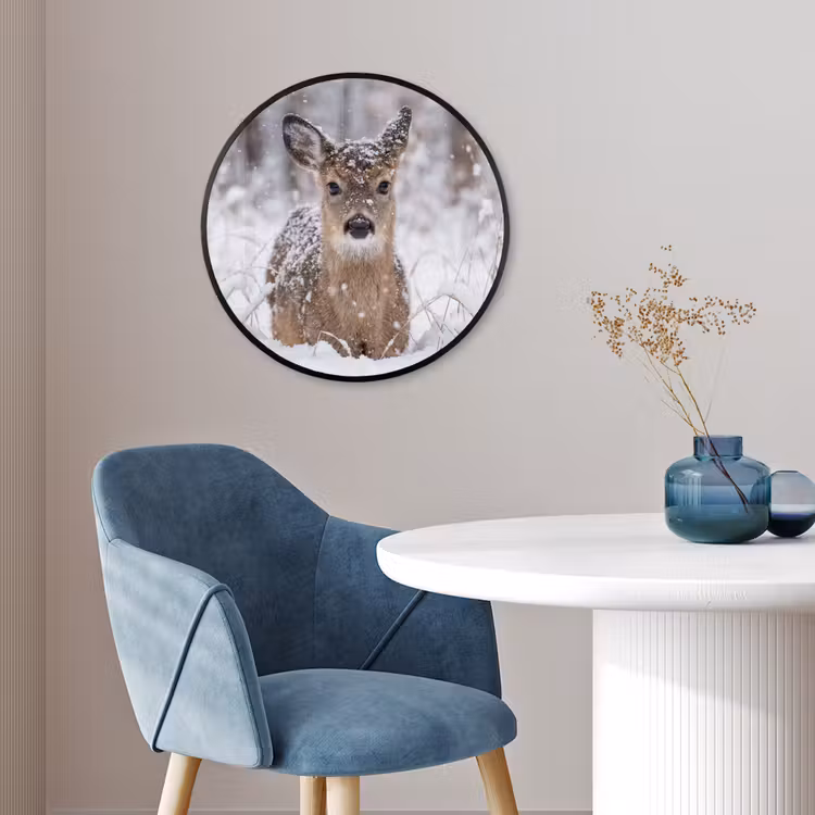 Ronde fotolijst - Hert - Sneeuw - Bos - Dieren - Vertederend — 4