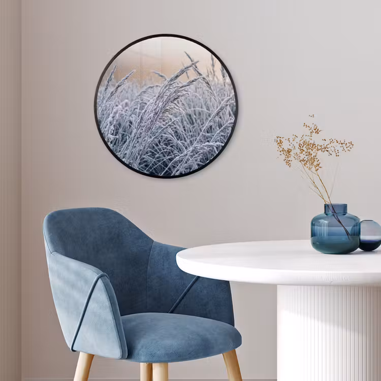Ronde fotolijst - Rijp - Gras - Kristallen - Winter - Minimalistisch — 4