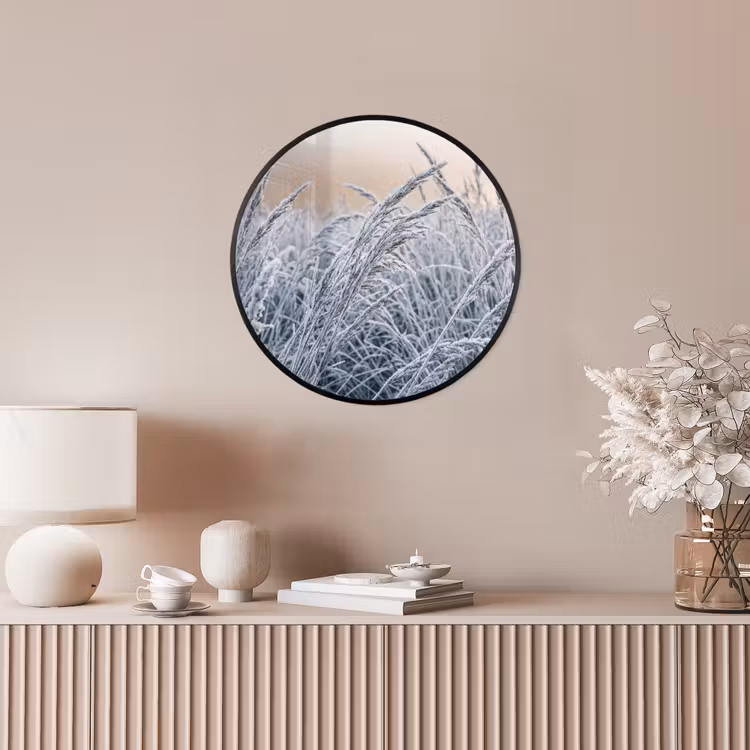 Ronde fotolijst - Rijp - Gras - Kristallen - Winter - Minimalistisch — 5