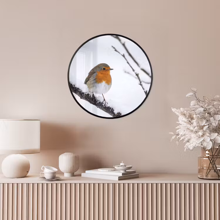 Ronde fotolijst - Roodborstje - Tak - Sneeuw - Winter - Levendig — 5
