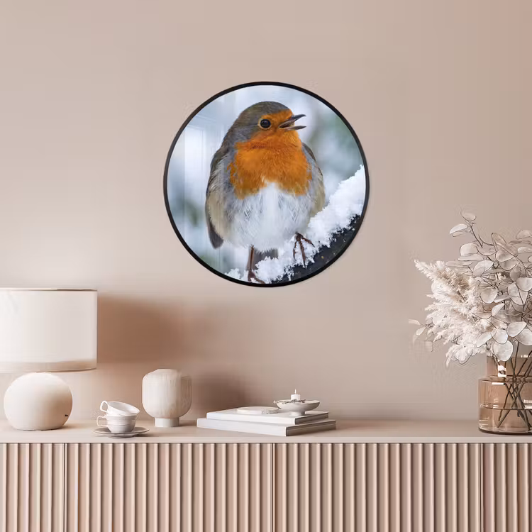 Ronde fotolijst - Roodborstje - Tak - Sneeuw - Winter - Levendig — 5