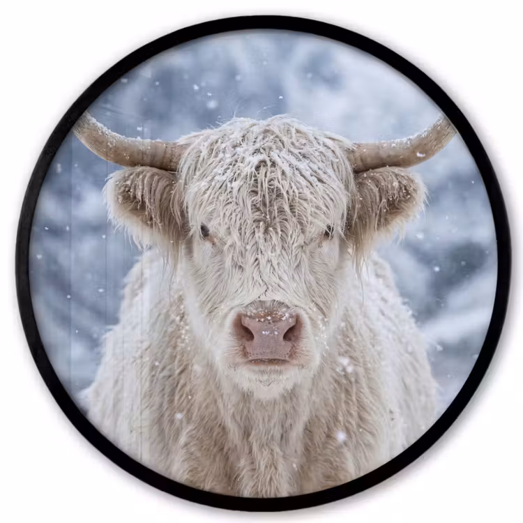 Ronde fotolijst - Schotse Hooglander - Sneeuw - Bergen - Winter — 1