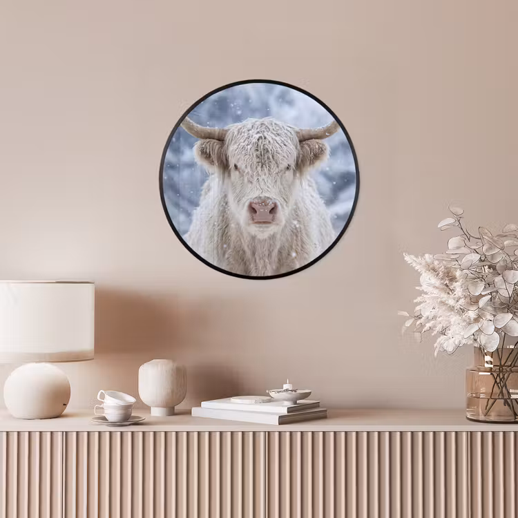 Ronde fotolijst - Schotse Hooglander - Sneeuw - Bergen - Winter — 5