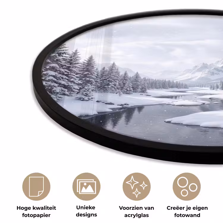 Ronde fotolijst - Sneeuwlandschap - Bergen - Rivier - Winter — 2